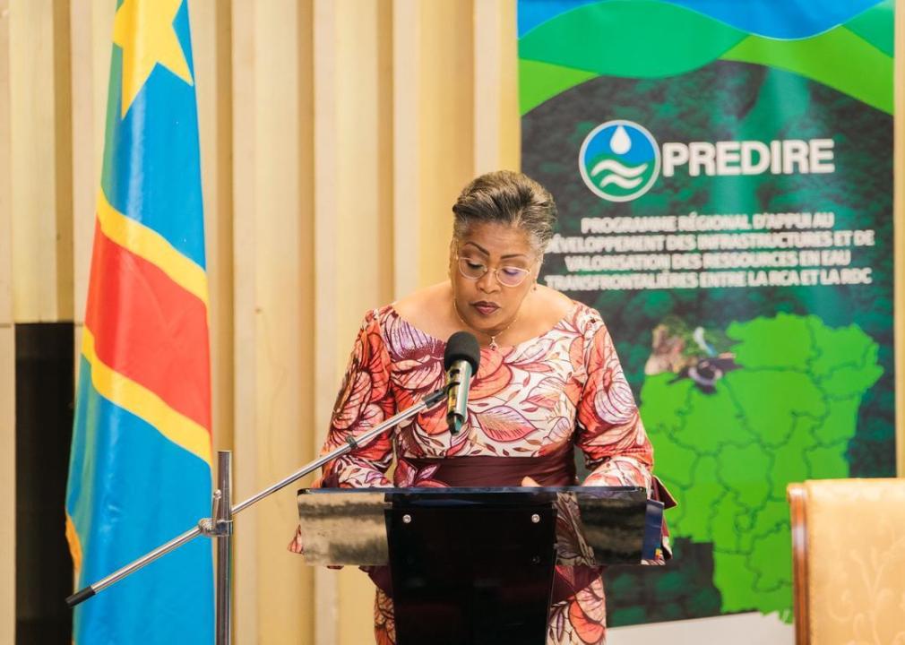 La Première Ministre Judith Suminwa prononce son discours lors du lancement officiel du PREDIRE