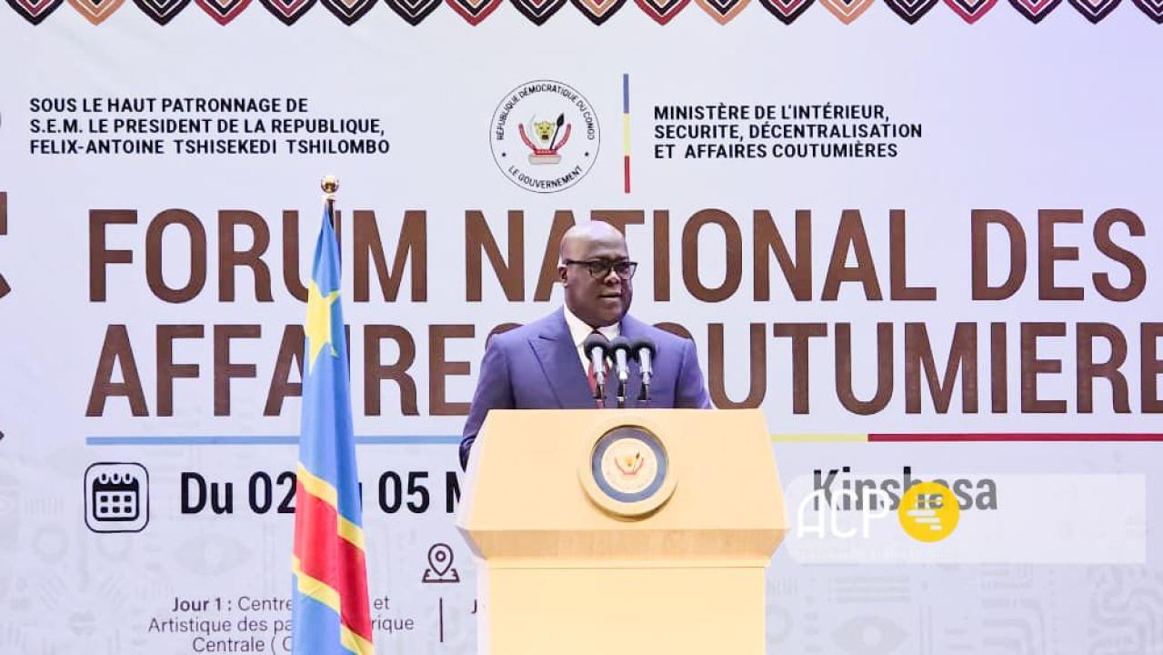 Le Président de la République Félix-Antoine Tshisekedi Tshilombo, lors de l’ouverture du Forum national des Affaires coutumières