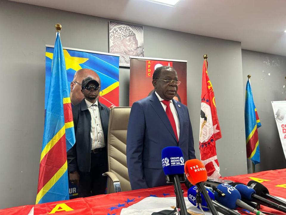 Modeste Bahati Lukwebo, lors d’un point de presse, le 03 mars 2026, à Kinshasa