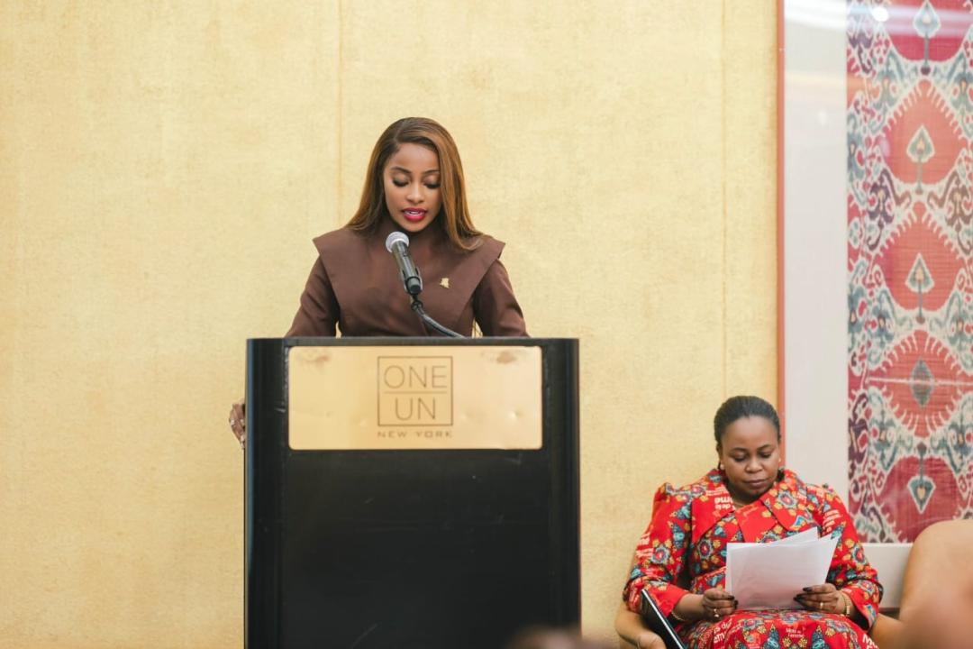 La ministre de la Jeunesse et de l'Eveil patriotique, Grâce Kutino lors de l'événement organisé dans le cadre de la CSW70