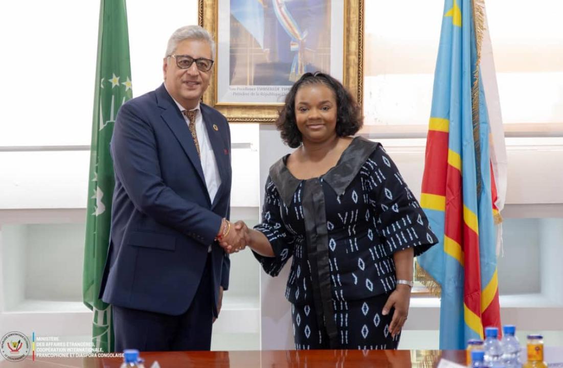 Le directeur régional pour l’Afrique de UNOPS, Sanjay Mathur, reçu par la vice-ministre des Affaires étrangères en RDC, Noëlla Ayeganagato Nakwipone