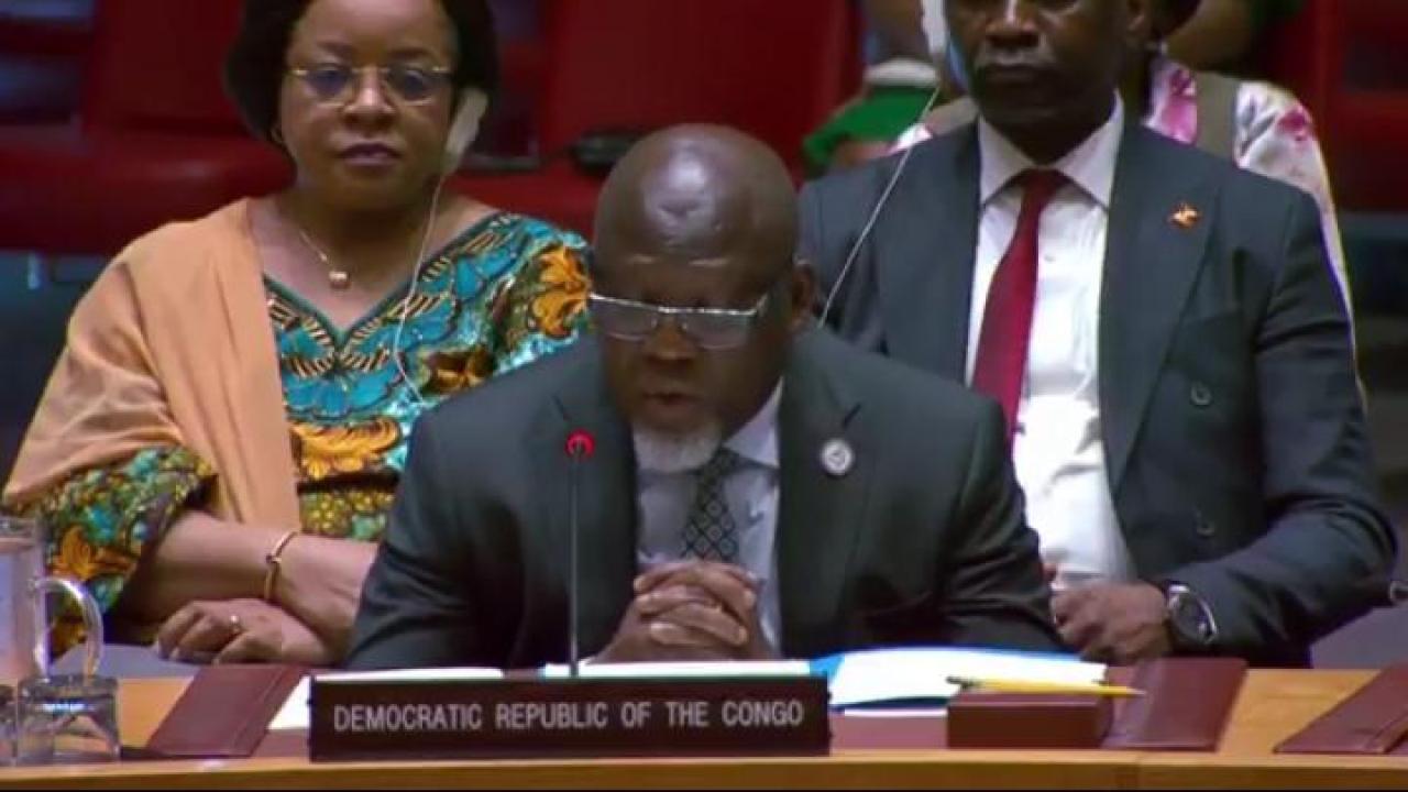 Zénon Mukongo Ngay, Représentant de la RDC au Conseil de sécurité de l'ONU, lors de son intervention de ce mercredi 15 avril 2026