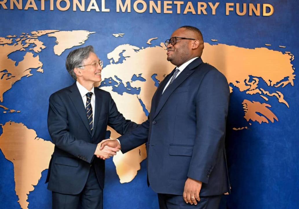 Poignée des mains entre le Directeur général adjoint du FMI et Doudou Fwamba,  ministre des Finances en RDC