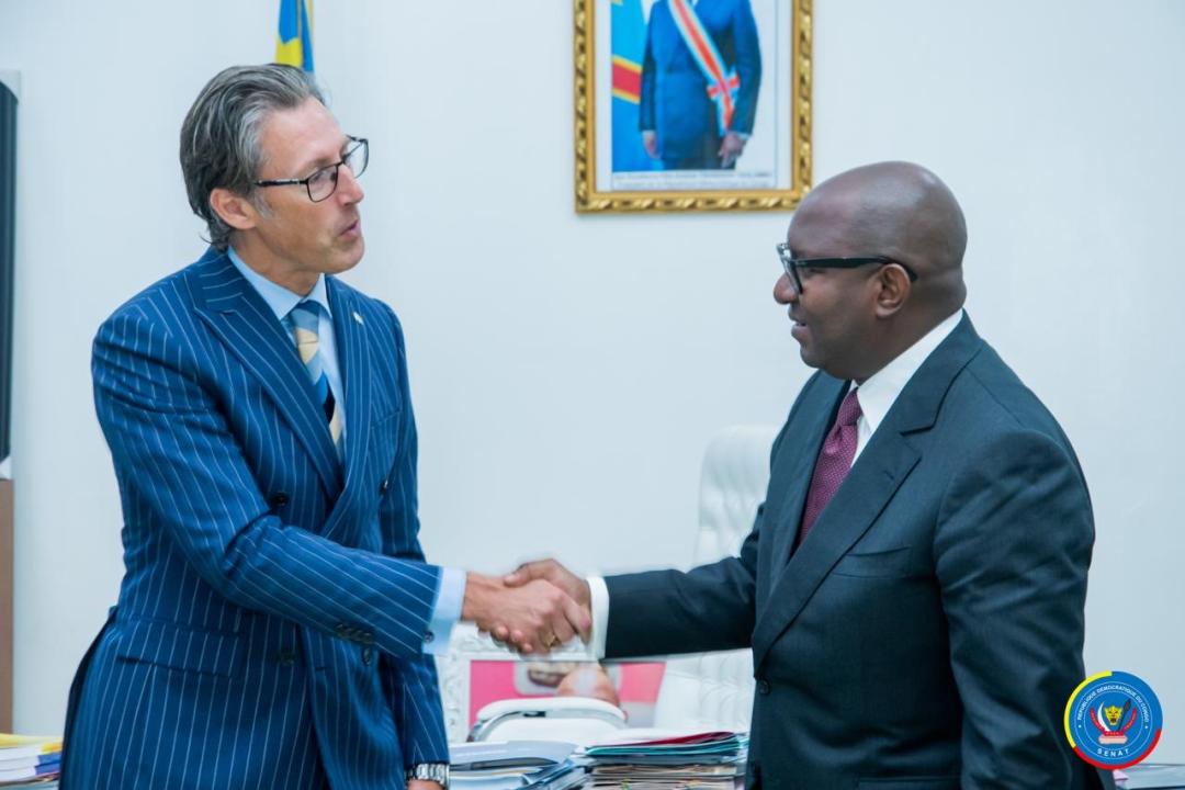 Le Président du Sénat Jean-Michel Sama Lukonde, avec l’Ambassadeur de Suède en RDC, Joakim Vaverka [photo d'illustration]