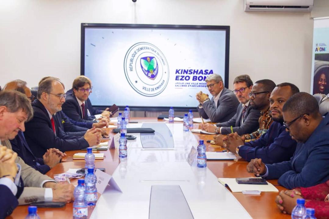 Le Gouverneur de Kinshasa Daniel Bumba Lubaki et la délégation du Mouvement des entreprises de France (MEDEF) lors de leur entretien