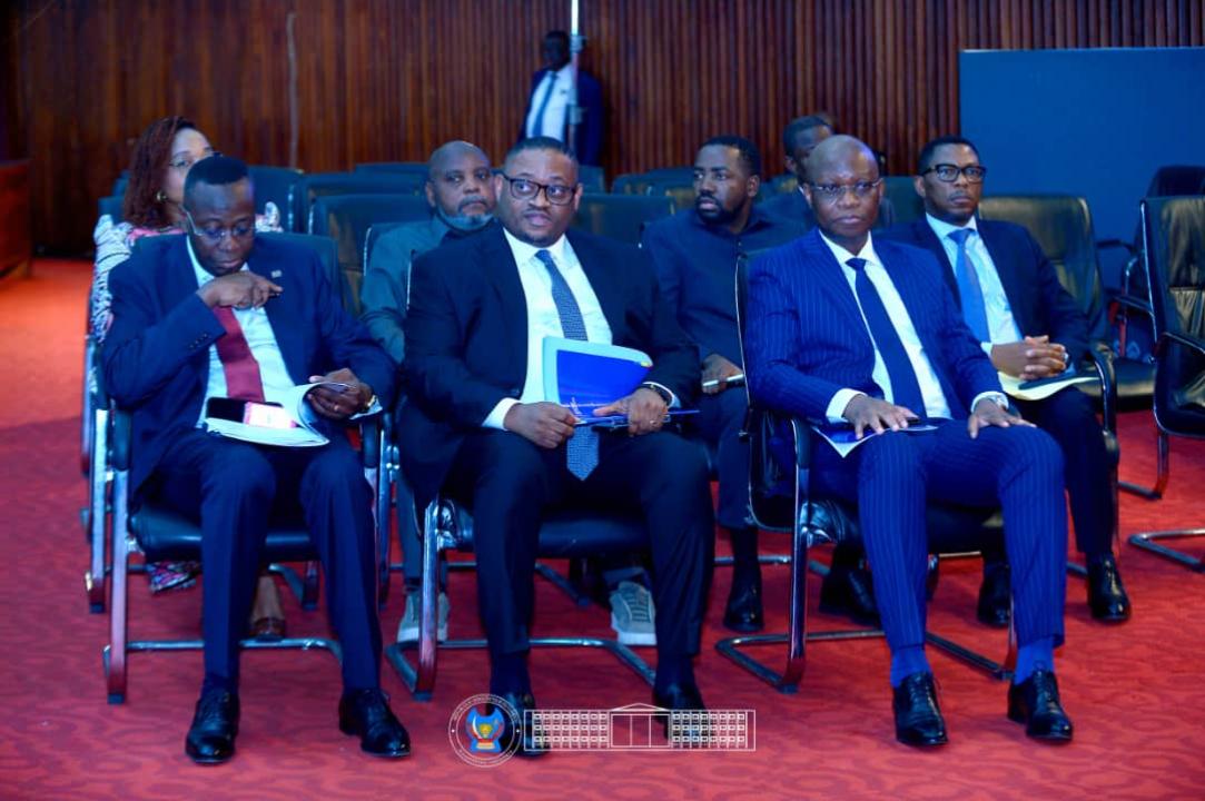 Le vice-Premier ministre en charge de l'Économie nationale, Daniel Mukoko Samba, à l'extrême gauche de la photo lors d'une plénière à l'Assemblée nationale