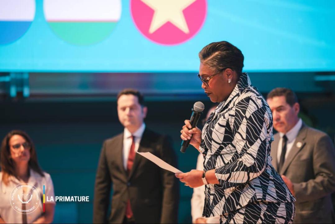 La Première Ministre Judith Suminwa lors d’une prise de parole en marge des Réunions de printemps de la Banque Mondiale et du Fonds Monétaire International, à Washington [photo d’illustration]