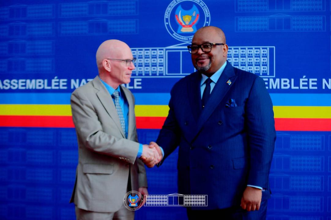 Le chef de la MONUSCO, James Swan, et le président de l'Assemblée nationale Aimé Boji, ce jeudi 30 avril 2026