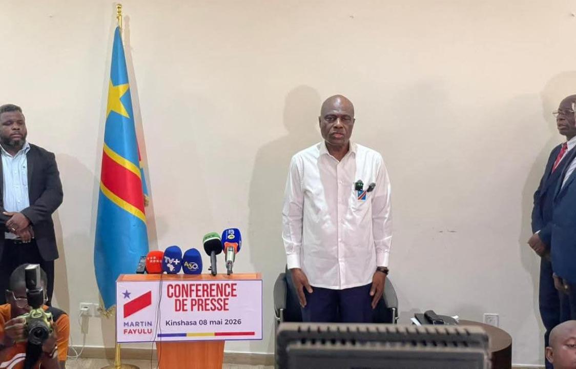 Martin Fayulu, lors de la conférence de presse, ce vendredi 8 mai 2026