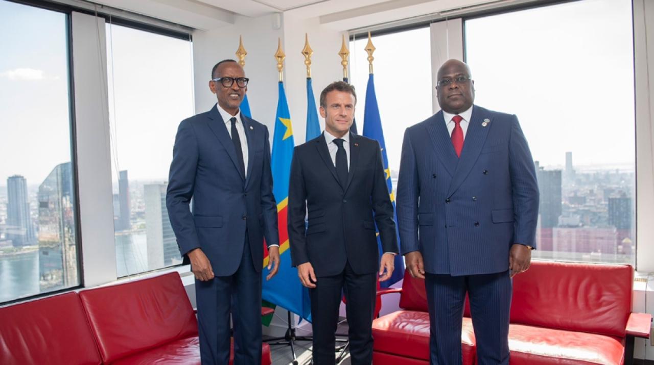 Félix Tshisekedi, Paul Kagame et Emmanuel Macron [photo d'illustration]