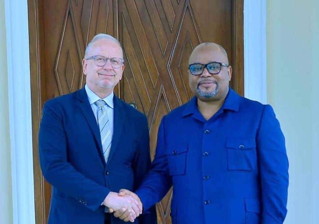Le speaker de la chambre basse du parlement Aimé Boji et l'ambassadeur allemand en RDC Ingo Herbert, mardi 12 mai 2026