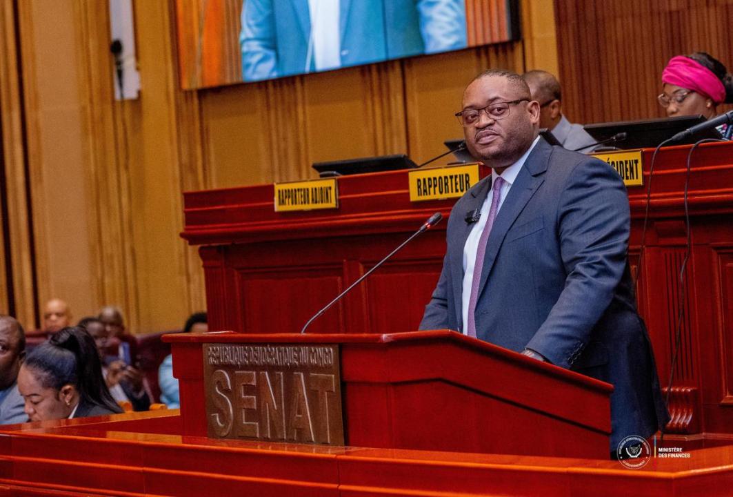 Le ministre des Finances Doudou Fwamba lors d'une séance plénière au Sénat de la RDC
