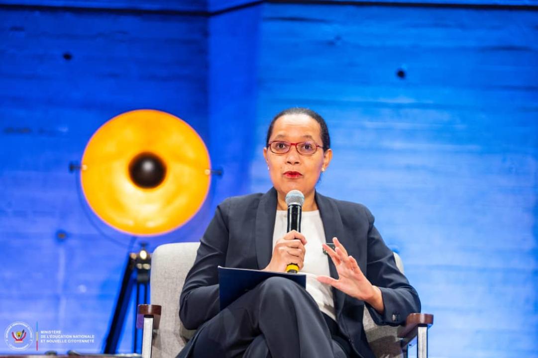 Raïssa Malu, ministre de l'Éducation nationale et Nouvelle citoyenneté en RDC, lors de son intervention à la semaine africaine de l'UNESCO