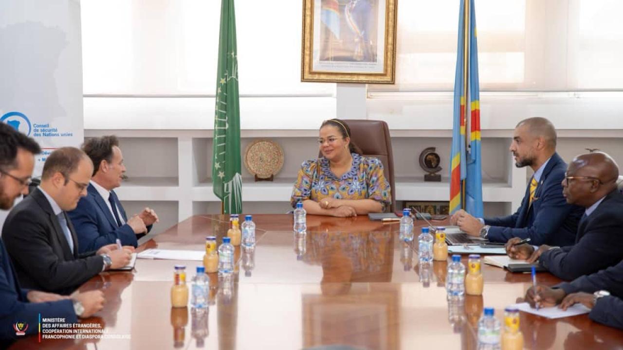 Thérèse KayikwambaWagner, ministre d'État en charge des Affaires étrangères et la délégation brésilienne conduite par Roberto Parente, ambassadeur du Brésil en RDC