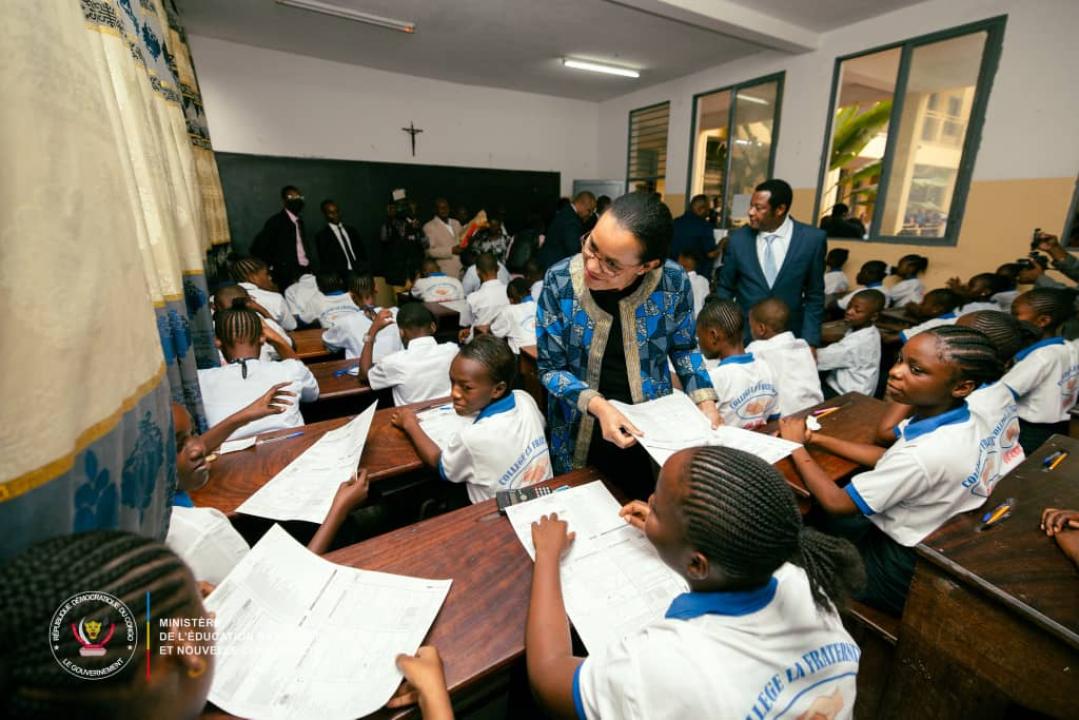 La ministre Raïssa Malu au lancement du TENASOSP au Complexe scolaire Lestonnac Mobokoli, dans la commune de Selembao, à Kinshasa.