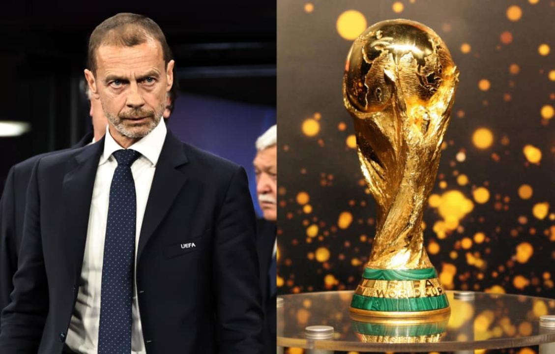 Le président de l'UEFA, Aleksander Čeferin et le trophée de la Coupe du monde [photo d'illustration]