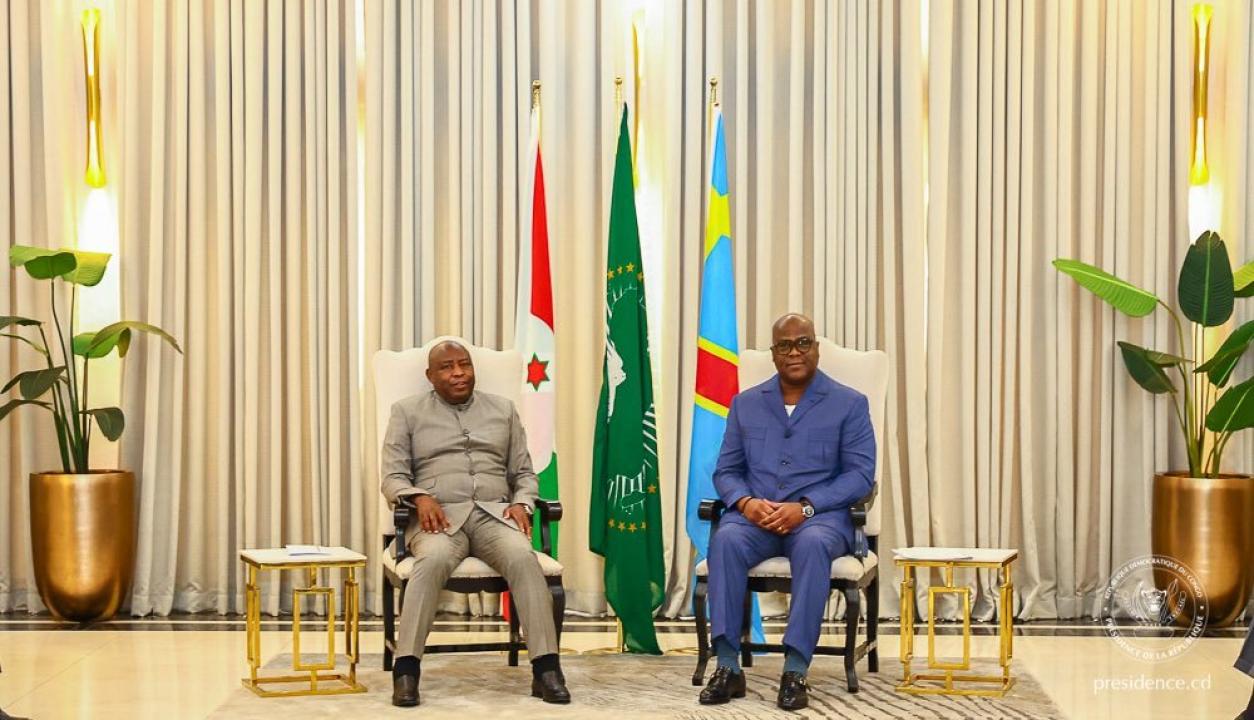 Le président burundais Evariste Ndayishimiye et son homologue congolais Félix-Antoine Tshisekedi Tshilombo, à Kinshasa, lundi 22 juin 2026