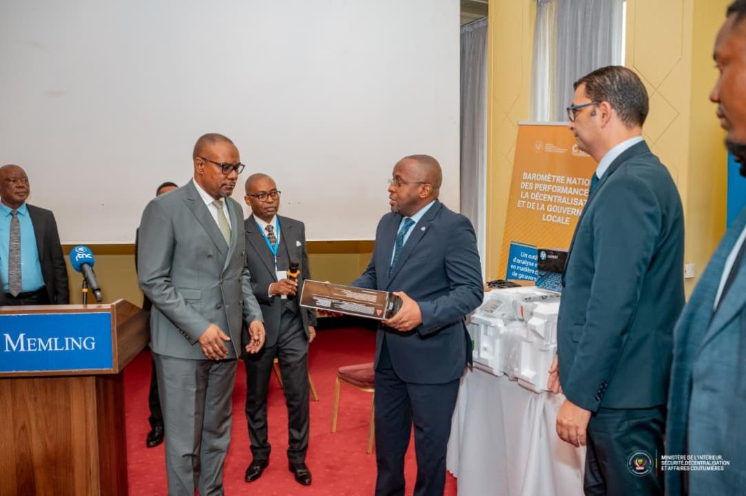 Le VPM de l'Interieur Jacquemain Shabani Lukoo lors de la cérémonie du lancement du Baromètre national de l décentralisation et de la gouvernance locale