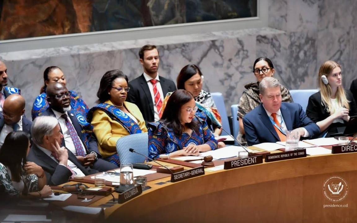 Thérèse Kayikwamba Wagner, ministre d'État en charge des Affaires étrangères en RDC, lors de son discours à la présidence du Conseil de Sécurité de l'ONU [photo d'illustration]