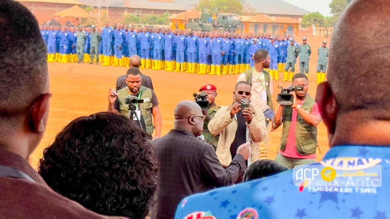Le chef de l'État Félix Tshisekedi s'adressant aux jeunes bâtisseurs du Service National sur le site de Kaniama-Kasese, dans le Haut-Lomami [photo d'illustration]
