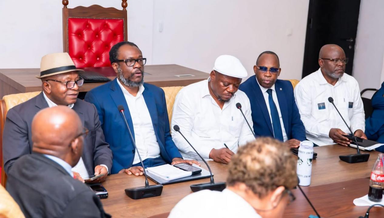 Les leaders de la Coalition Article 64 (C64) lors d'une réunion importante à Kinshasa,  samedi 15 août 2026manifestation à Kinshasa.