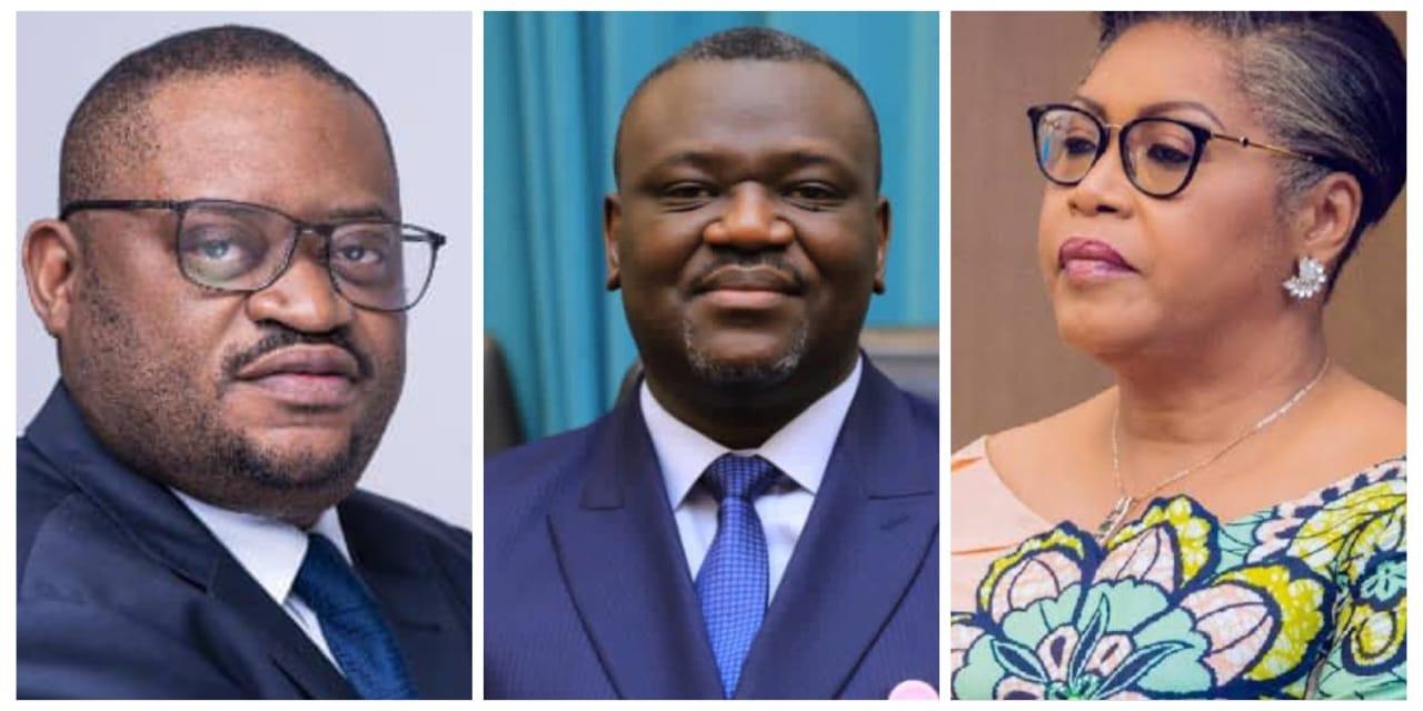 De gauche à droite : le ministre des Finances Doudou Fwamba,  le ministre de l’Economie numérique Augustin Kibassa, et la Première ministre Judith Suminwa