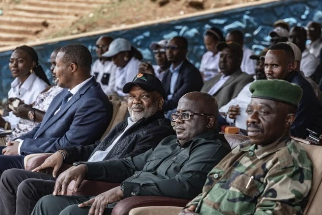 Corneille Nangaa, chef rebelle de l’AFC/M23, et toute son équipe lors d’un meeting à Goma