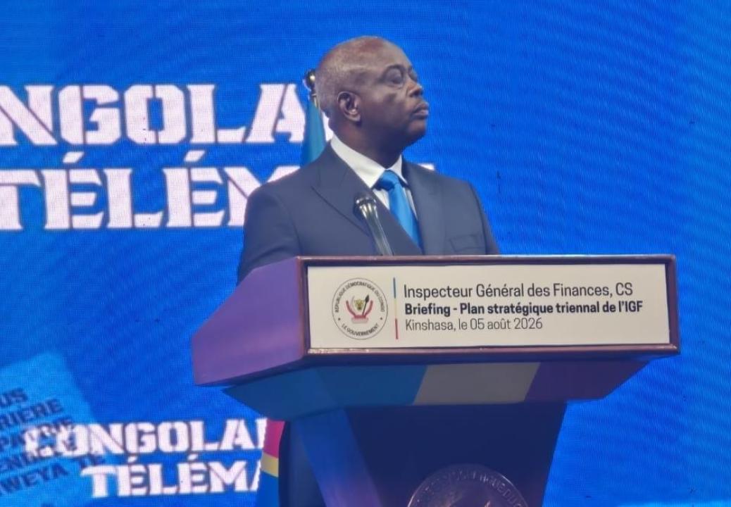 Christophe Bitasimwa,  Inspecteur Général, chef de service de l’IGF, lors d’un briefing de presse à la RTNC, le 5 août 2026