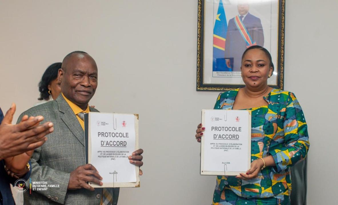 Présentation du protocole d’accord entre le ministère du Genre et SANRU pour mieux protéger la santé des familles en RDC