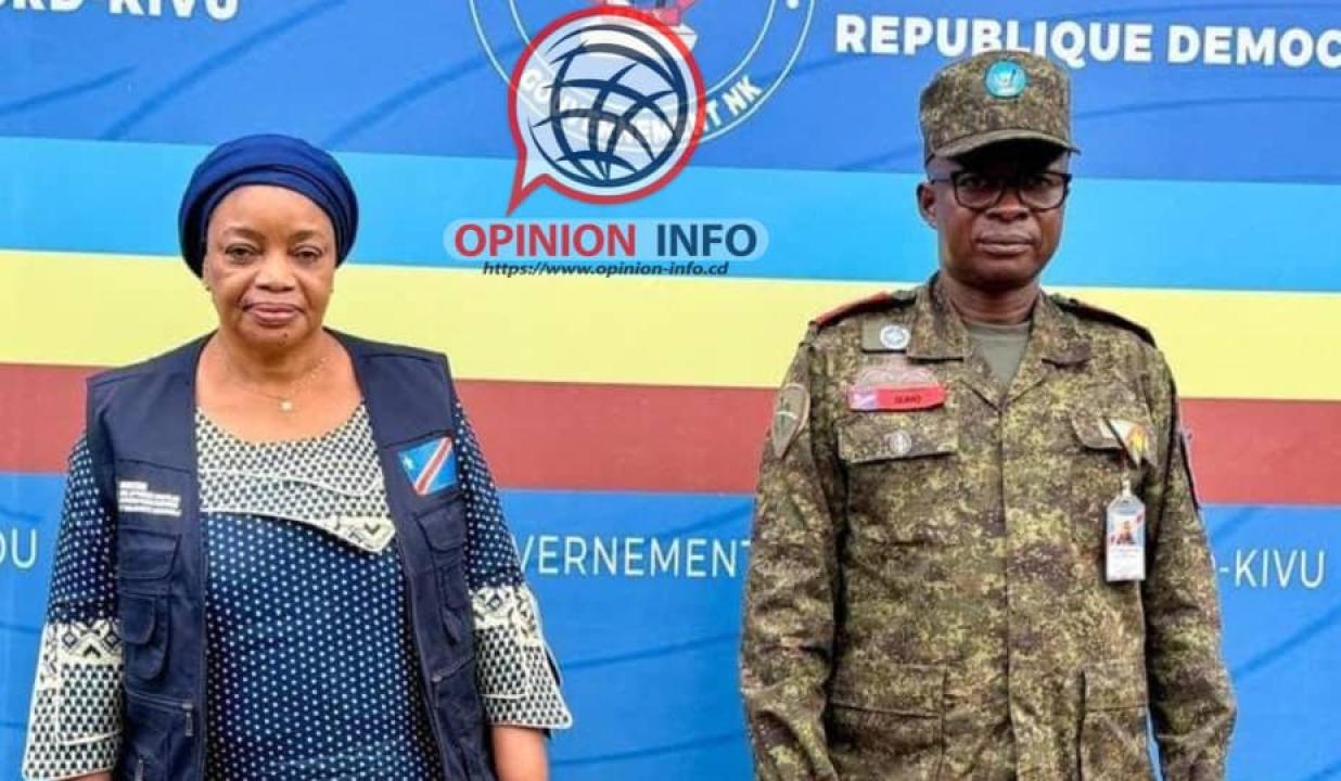 La ministre des Actions sociales et Affaires humanitaires,  Ève Bazaiba, accueillie à Beni par le gouverneur militaire, Kakule Somo Evariste