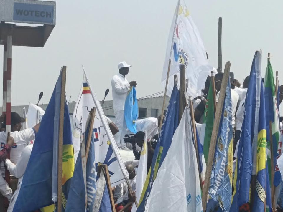 Le SG de l'UDPS Augustin Kabuya en meeting au Pont Cabu, ce mardi 22 septembre 2026