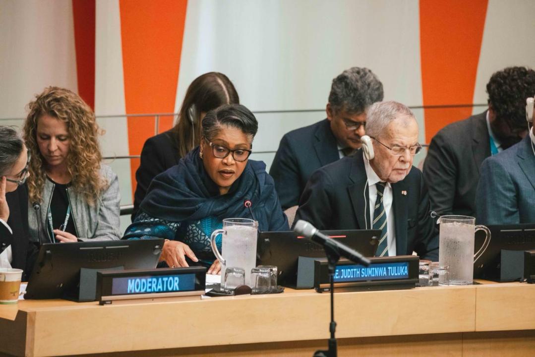 Judith Suminwa Tuluka, Première ministre de la RDC, lors de son intervention au siège des Nations unies à New York, mercredi 23 septembre 2026, à l’occasion de la commémoration du 75e anniversaire de la Convention relative au statut des réfugiés.