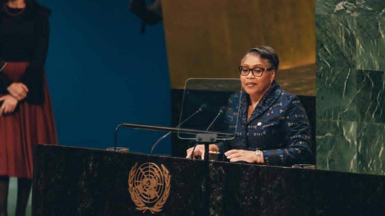 La Première ministre Judith Suminwa Tuluka s’exprime à la tribune de la 81ᵉ session de l’Assemblée générale des Nations Unies, au nom de la République démocratique du Congo.