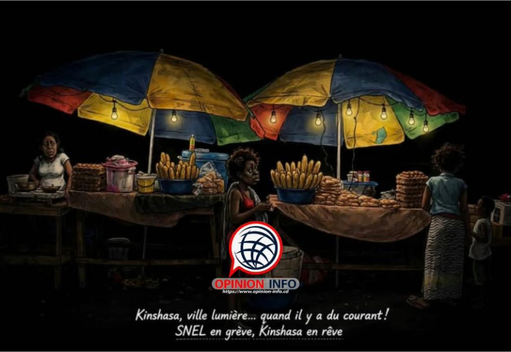 Kinshasa, ville lumière ... quand il y a du courant. SNEL en grève,  Kinshasa en rêve [caricature]