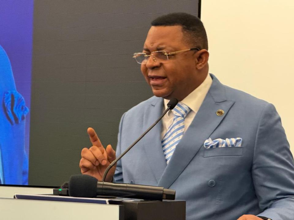 Hervé Claude Batukonke, directeur général du Fonds de promotion de l’industrie (FPI), lors de son intervention au Forum Europe-Afrique sur les investissements, à Bruxelles.