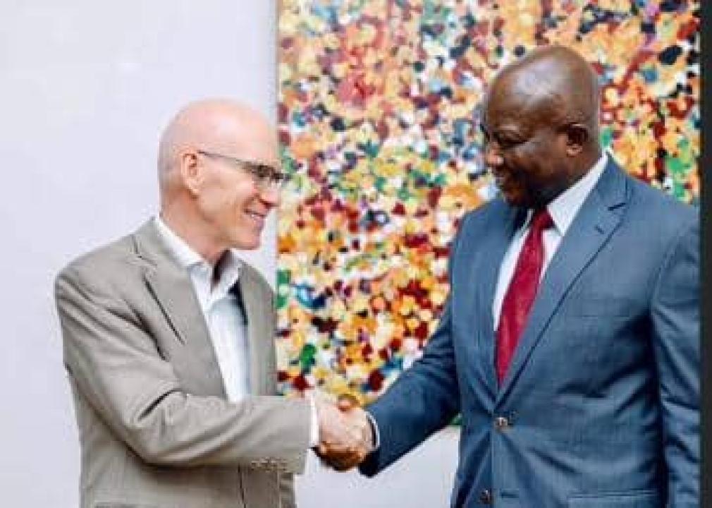Le Représentant spécial du Secrétaire général des Nations Unies en RDC, James Swan et le Représentant résident du Programme des Nations Unies pour le développement (PNUD), Kamil Kamaluddeen.