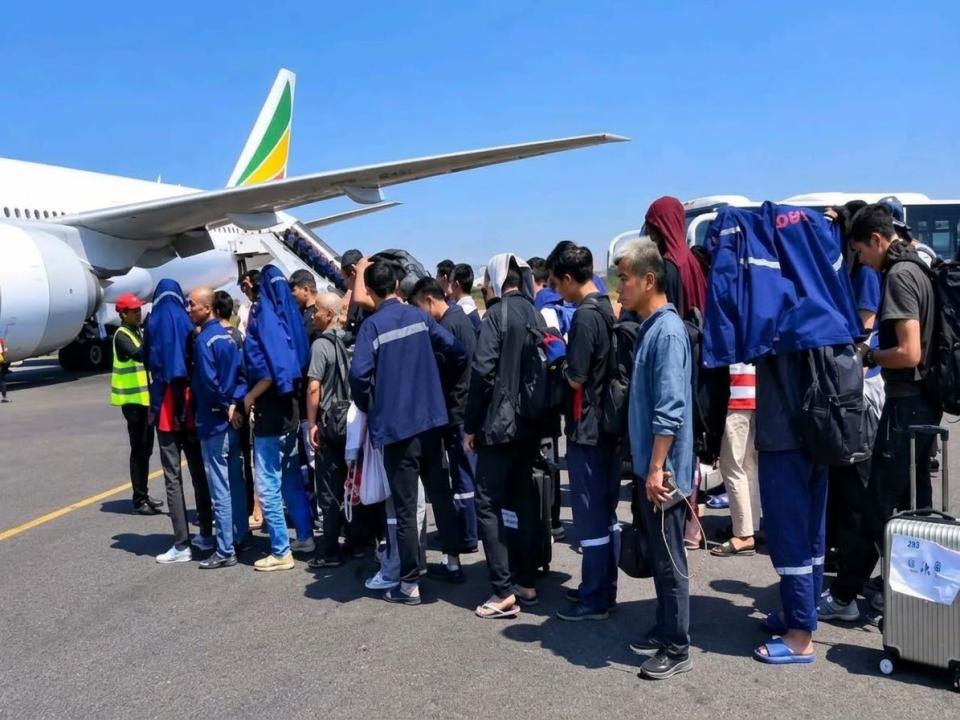 Les ressortissants chinois et philippins s'apprêtent à embarquer après leur expulsion décidée par la DGM