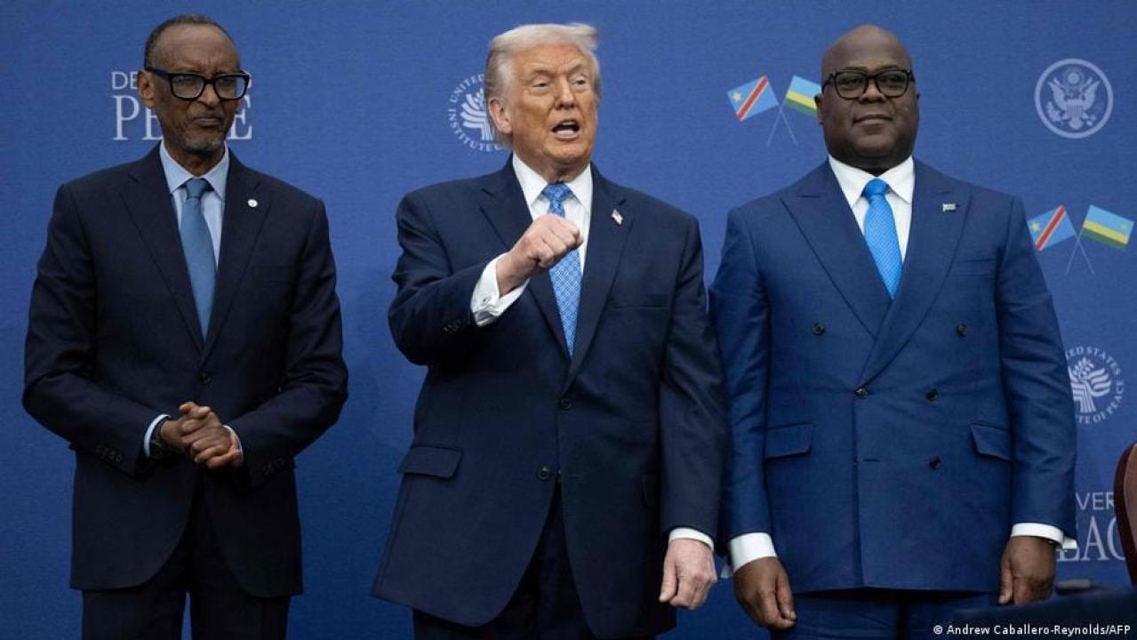 Le président américain Donald Trump, le congolais Félix Tshisekedi, et rwandais Paul Kagame, lors d’une rencontre consacrée aux efforts de paix