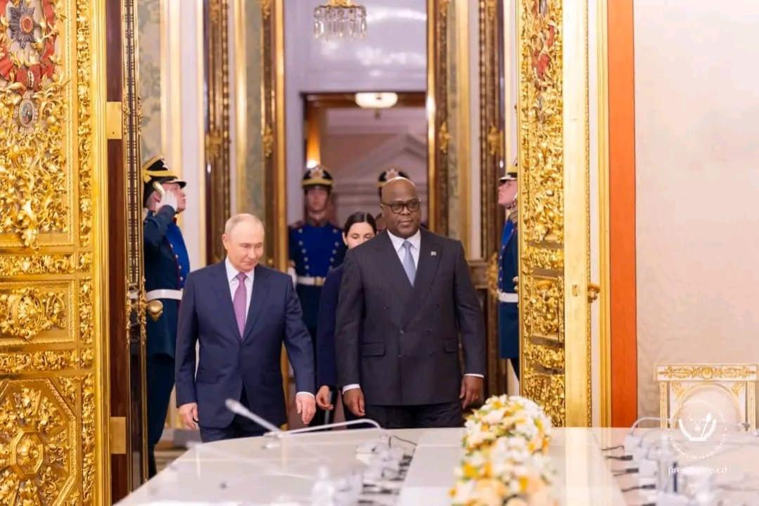 Le président Félix Tshisekedi et son homologue russe Vladimir Poutine au Palais du Kremlin, à Moscou